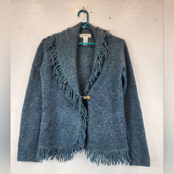 Susan Bristol Sweaters - Susan Bristol Women's Green‎ Fringe Cardigan Sweater Size Medium Wool Blend